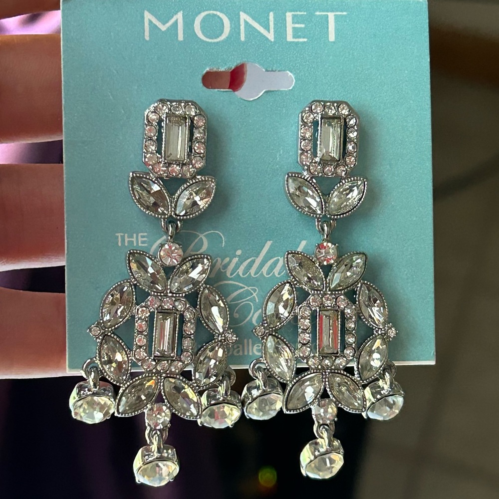 Monet Jewelry Timeless Silver Tone Womens Hypoallergenic Chandelier Earrings - Picture 7 of 13